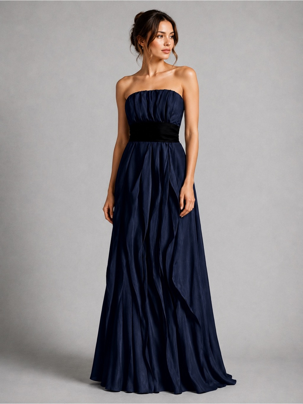 Vera Wang White Blue Crinkle Chiffon Strapless Bridesmaid Dress